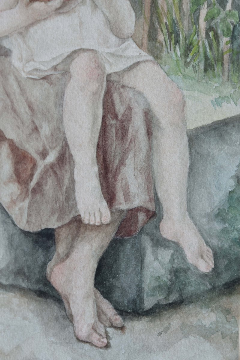 M. SAILLARD  "Le panier de cerises" 1892 aquarelle 29x17,5-photo-1